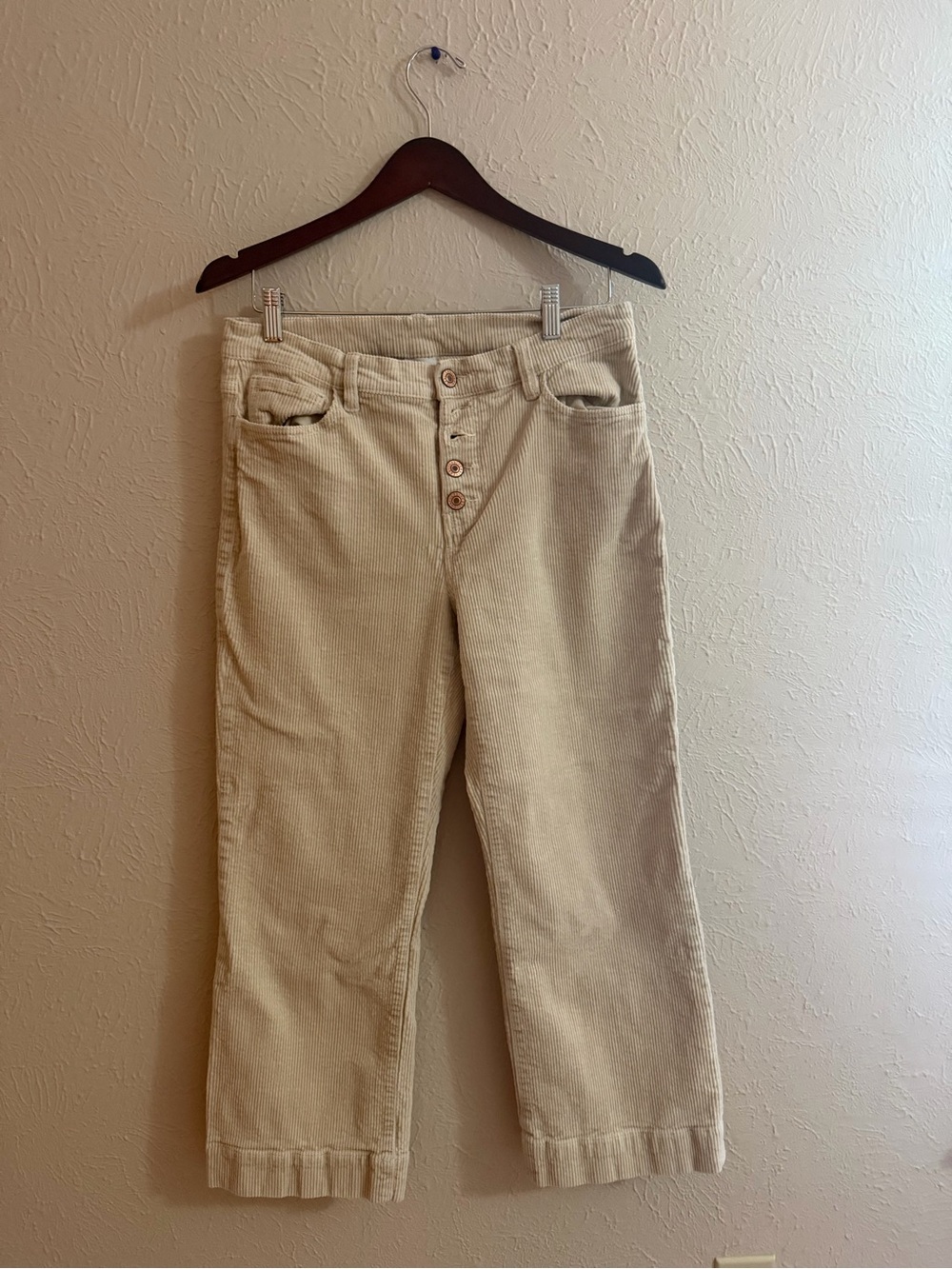 Cabi Palm Beach Crop Corduroy Pants | Size 8 | Bone/Ivory